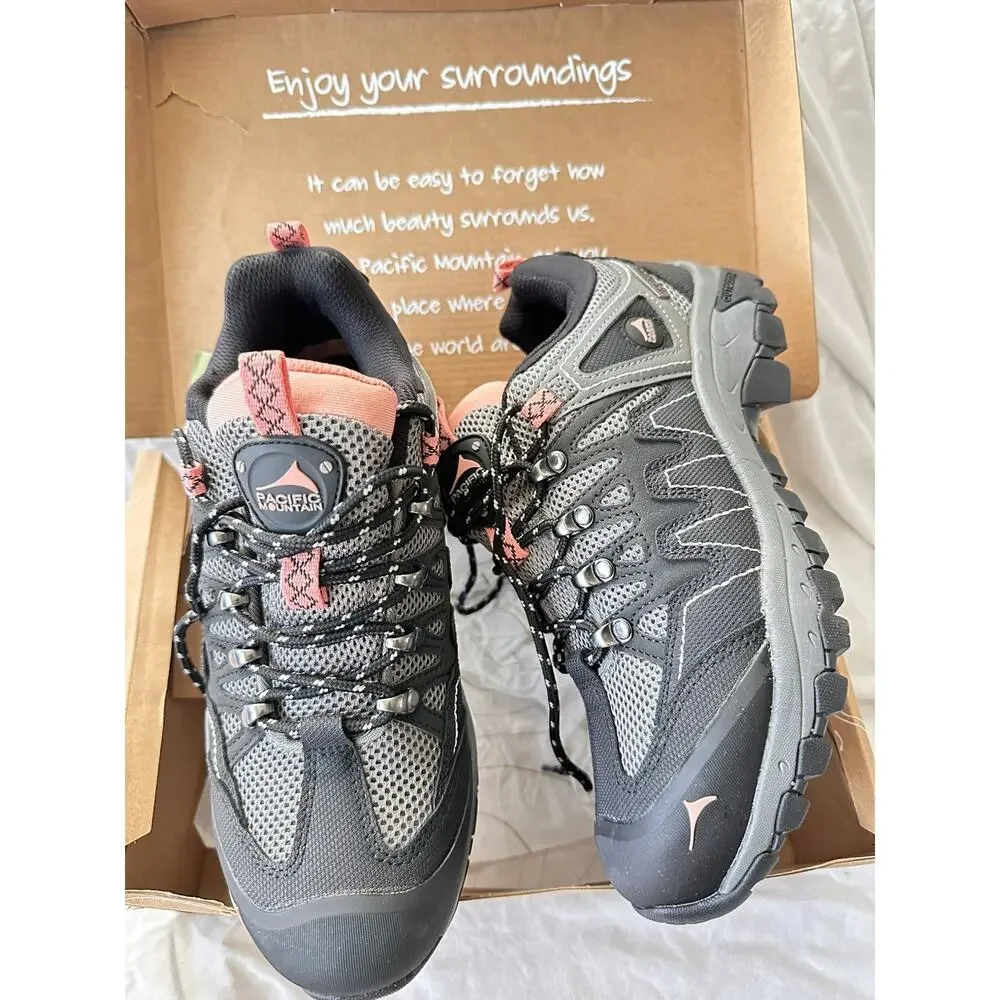 Pacific Mountain women's 7.5 Black & salmon Cheyenne Low Hiking Shoes New in box
